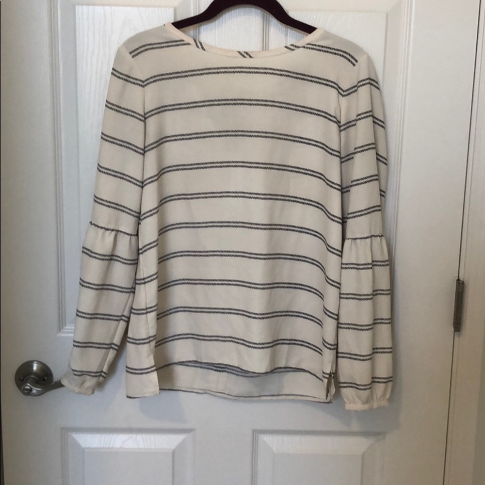 Cream and Black Striped Loft Blouse